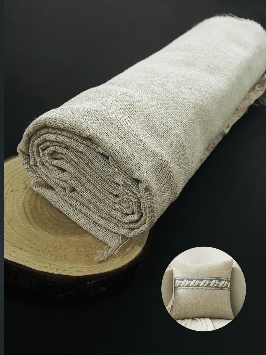[Natural Linen] 1 Piece Of Natural Linen Fabric, 60 Inches Wide, 1 Yard Long, Linen, Burlap, Solid Color, Craft Accessory For Dining Table - Imitation Linen - View 1