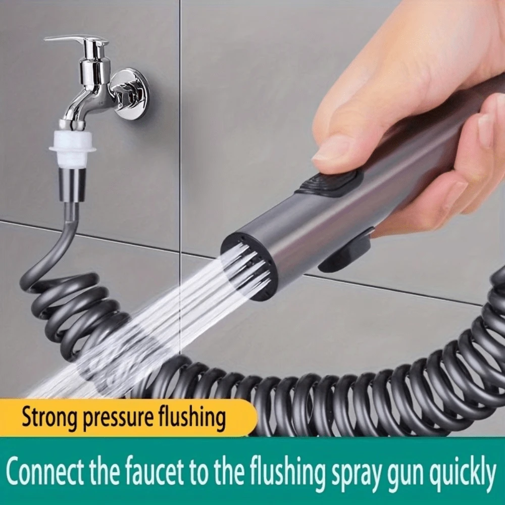 1 Set Balcony Spray Gun Quick Connector, Washing Machine Extension Hose, Retractable Extension Tube, Spray Gun, Bathroom Rinse