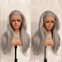 Platinum Blonde Wig Natural Wavy Synthetic Hair Lace Front Wig Long Curly Colored White Blonde Lace Frontal Wigs For Women Party - Multicolor - View 11