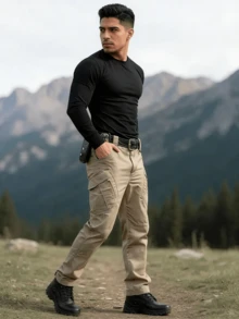 Men's Tactical Jumpsuit With Side Pocket And Skate Pants - 卡其色 - 查看 8