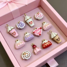 1 件甜点系列 DIY 首饰吊坠，布丁/肉桂卷/冰淇淋/蜂蜜罐/心形珐琅元素，可爱少女风百搭吊坠配件 - 食物 - 查看 3