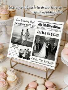 1/2 Customized Wedding Announcement Newspaper - Personalized Photo And Text Matrimony Reveal Printed Material, Modern Bold Wedding Newspaper Poster, Unique Newlywed Wedding Souvenir For Engagement And Wedding Reception - Multicolor 3 - View 6