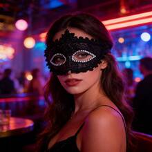 1pc Lace & Rhinestone Masquerade Mask, Venetian Style Party Costume Mask, Suitable For Festivals, Parties, And Daily Wear - Mask - View 3