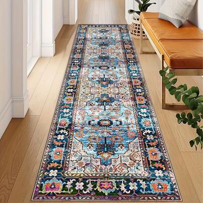 1 Stück Vintage Boho-Stil Läufer Teppich, Persischer Blumen Teppich, leicht, waschbar, ideal für Schlafzimmer, Küche, Flur Dekoration, Läufer Teppich, Teppich, Bereich Teppich, Matte, Heimdekoration, Bereich Teppich, Wohnzimmer Bereich Teppich, Wohnzimmer Heimdekoration, Raum Dekoration, waschbarer Teppich, strapazierfähige Feiertags-Heimdekoration Teppich