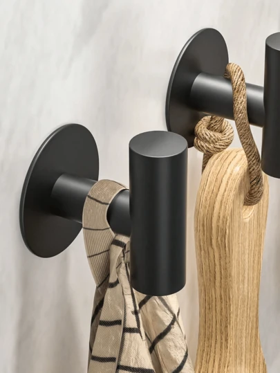 1/2 Pack Heavy Duty Adhesive Matte Black/Silver Bathroom Kitchen Wall Hooks, Stick-On Wall Hooks For Hanging Towels, Bathrobes, Keys, Also Suitable For Hanging Christmas, Halloween, New Year Decorations