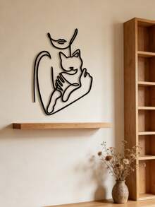 Fashionable Metal Wall Art - Cat Line Decor, Unique Modern Home Decor, Perfect Gift For Cat Lovers Gifts Birthday Graduation - Black-d - View 3