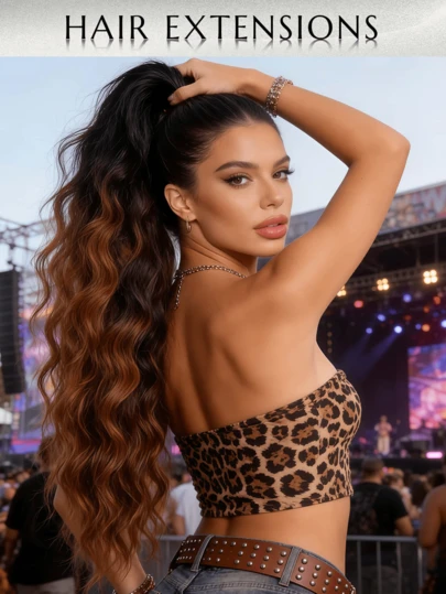 32-Inch Long Wavy Ponytail Clip, Multi-Layer Heat-Resistant Synthetic Fiber, Wavy Curly Heat-Resistant Fiber Wig, Unisex, Easy To Wear, Suitable For Women's Parties, Holidays, Music Festivals, Gatherings, Daily Wear, Hair Salons, Cosplay, Weddings, Y2K, Lolita, JK Style, Suitable For Thin Hair, Beginners And All Skin Tones, New Year And Valentine's Day Gift, Hair Accessory