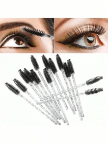 150/100/50/1 Stück Einweg-Mascara-Bürsten, Nylon-Borsten-Wimpernbürsten, Duftfreie Augenbrauen-Verlängerungsbürsten (mit ABS-Kunststoffgriff), geeignet für normale Haut - Rosa und schwarze Bürstenkopf-Set - Mehrfarbig - Übersicht 4