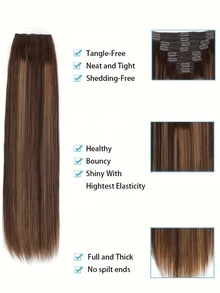 #4/27 巧克力棕至蜜金色夹式接发片 16-24英寸 - 8片双层缝制自然真人发，增加发量和长度，易于佩戴，女士专用夹式接发片 - S4/27 - 查看 6