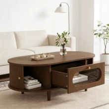 Coffee Table, 100 X 50 X 36 Cm, Walnut Finish. Coffee Table With A Drawer, Console Table With A Roll-Up Door, Side Table, Four-Legged Living Room Table, Walnut Finish. - Walnut - View 3