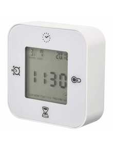 IKEA Reloj despertador de escritorio de estilo nórdico con luz nocturna silenciosa, termómetro y decoración multifuncional de 7 cm cuadrados - Blanco - Ver 7