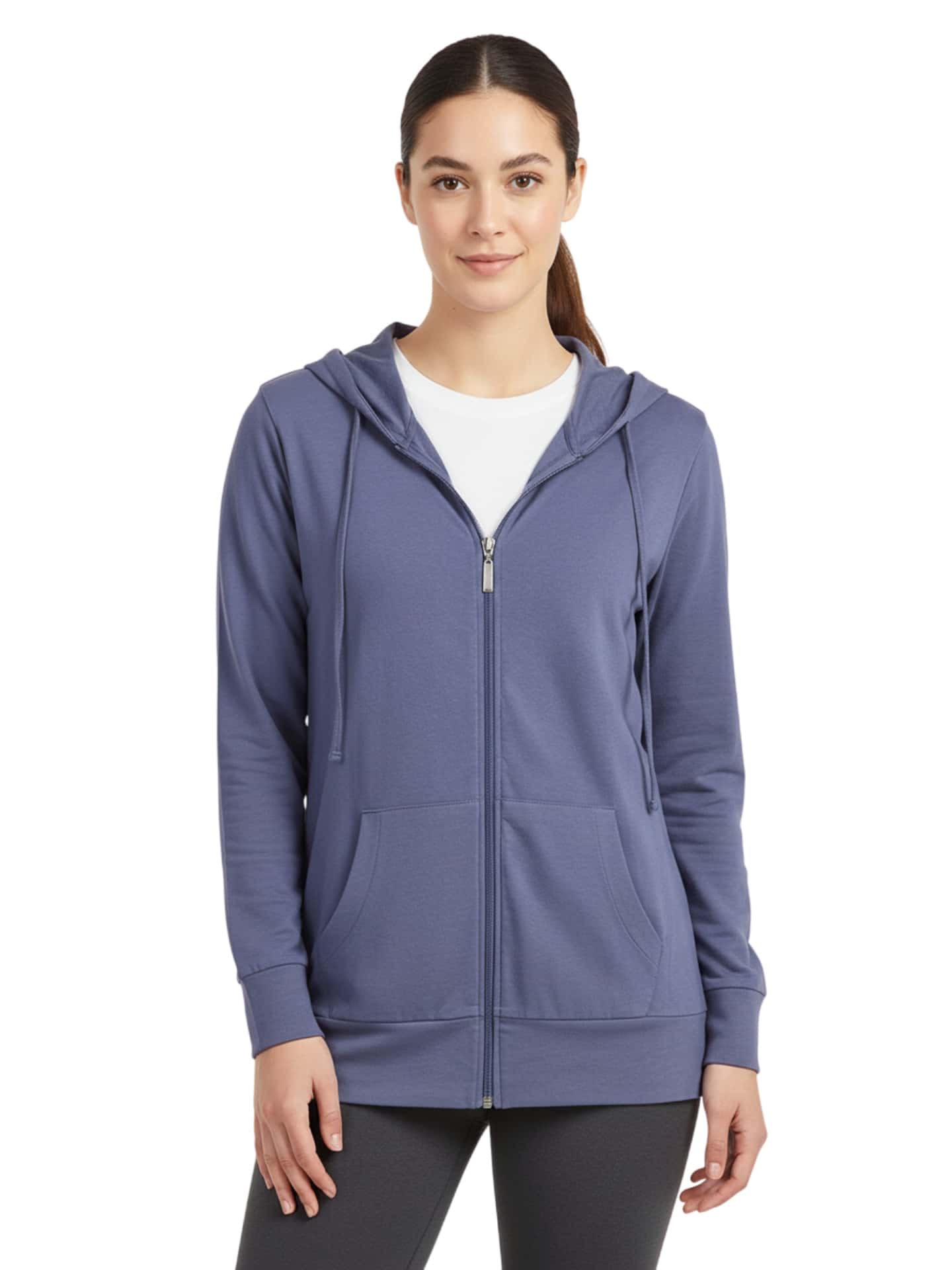 Women's Lightweight Cotton Hoodie Full Zip S-3XL With Pockets Hooded Sweatshirt Jacket Coat Solid Tops Regular & Plus Size Basic Layering Tops Warm Lightweight Cotton Zipper Hoodie Sweatshirt For Women Lady Sweatshirts Long Sleeve Outerwear For Spring Fall Winter Womenswear Activewear Streetwear - 牛仔藍 - 查看 1