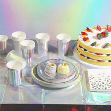 10件套一次性彩虹派对用品装饰全息纸托盘餐巾套装，彩虹纸托盘美人鱼生日婚礼用品装饰，夏季海滩派对，生日派对，节日派对用品 - 彩色 - 查看 7
