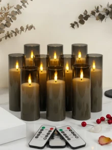 2/3/5/9pcs Battery Powered Flickering Flameless Candles, Battery Operated Candles With Remote Control And 2/4/6/8 Hour Timer, Acrylic LED Pillar Candles With Movable Wicks, Suitable For Holiday, Wedding, Gift, Fireplace, Home Decor (2.2" Dia X 5"/6"/7" H) - Grey - View 2