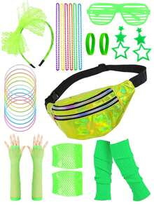 Bộ phụ kiện thập niên 80 gồm 29 món, trang phục hóa trang retro neon bao gồm băng đô, túi đeo hông, khuyên tai, găng tay lưới, vòng cổ, vòng tay, tất giữ ấm chân, mặt nạ Venice, trang phục lễ hội hóa trang, quà sinh nhật thời trang. - Nhiều màu - Xem 12