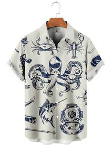 Summer Funny Hawaiian Shirts Men Clothes Street Retro Man Casual Short Sleeve Top Sea Marine Animals 3d Lapel Men's Shirt - A508D-AL23006 - 查看 3
