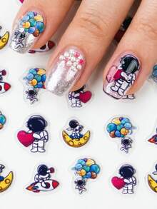 Sci-Fi Space Astronaut Cartoon Nail Stickers, Self-Adhesive One-Time 3D Embossed Nail Art Decals, Funny Nail Decor Stickers Suitable For Space-Themed Parties/ Manicure, Size 8cm*10cm, Cute And Easy To Apply - Ginger - View 1