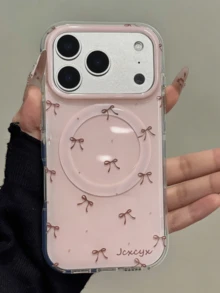 可爱波浪点粉色蝴蝶结亮面磁吸手机壳，兼容 17 Pro Max、17 Pro、17 Air、17、16、15、14、13、12、11 Pro Max，果冻质感，创意无线充电，防震边框保护套 - 粉色 - 查看 2