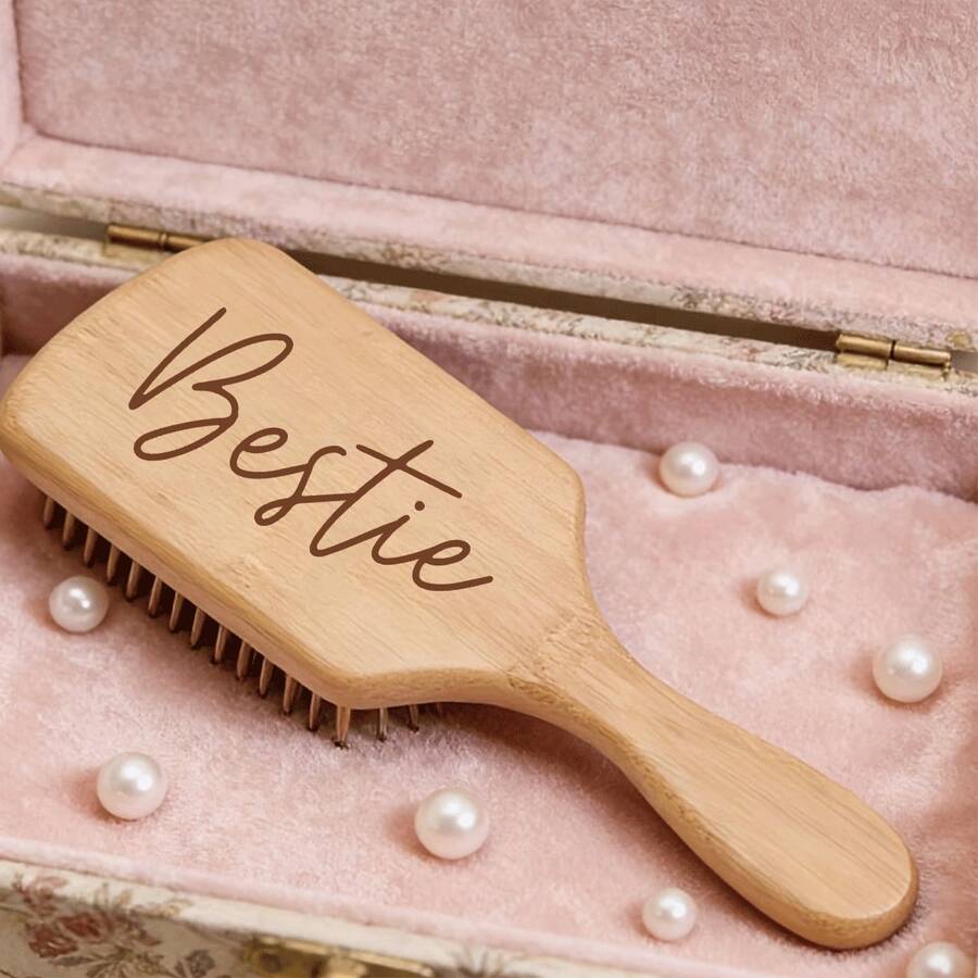 1 Lược đệm khí Bestie, lược gỗ tre khắc laser, lược vuông dùng để massage da đầu và chải tóc, món quà hoàn hảo lý tưởng cho sinh nhật, trang trí tiệc và các dịp cảm ơn khác.