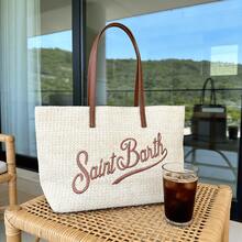 MC2 St. Barts – St. Barts Embroidered Straw Handbag, Tote Bag With Leather Handles – Stylish Beach Bag For Women (48*28*16cm) - 駝色 - 查看 5