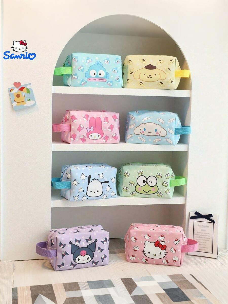 SANRIO 朋友卡通可爱化妆包，带提手洗漱包，大容量旅行收纳包，适合 Melody，多种设计 - 彩色 - 查看 1