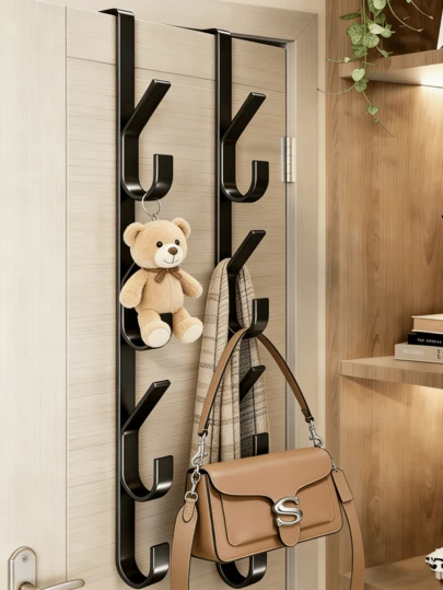 1pc Multi-Function Over-The-Door Hook, Carbon Steel Vertical Design Storage Hanger Rack, Straight Line Design Storage Hanger Clothes Rack, Bathroom Towel Rack, Space Saving, Room Decor, Bathroom Accessory, Home Decor, Suitable For Bedroom, Bathroom, Garage, Laundry Room, Shed, Kitchen, Hotel (Random Delivery)