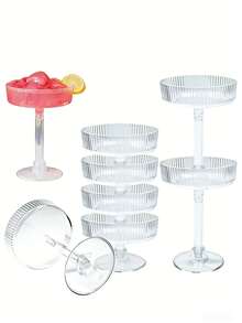 1/5/10pcs Creative Champagne Tower Plastic Cups, Ribbed Vintage Martini Champagne Cocktail Glasses 10oz Unbreakable Plastic Champagne Flutes Set, Suitable For Wedding Birthday Party Bar Cocktail, Beer, Beverage, Dessert And Other Containers. Elegant Artistic Decoration Champagne Glasses For Wedding Party - View 5