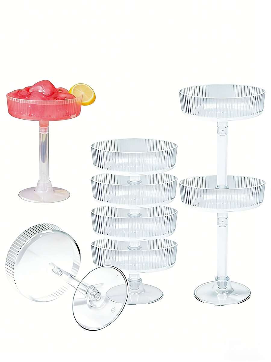 1/5/10pcs Creative Champagne Tower Plastic Cups, Ribbed Vintage Martini Champagne Cocktail Glasses 10oz Unbreakable Plastic Champagne Flutes Set, Suitable For Wedding Birthday Party Bar Cocktail, Beer, Beverage, Dessert And Other Containers. Elegant Artistic Decoration Champagne Glasses For Wedding Party - View 1