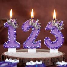 1pc Number Birthday Candle, Silver Crown Decorated Cake Candle, 0-9 Purple Sparkling Number Candle, Suitable For Birthday Cakes, Large Holiday Parties, Suitable For Both Men And Women - Purple - View 3