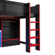 140 X 200 Cm Loft Bed With LED Lighting, Gaming Bed With Desk, Ladder, Wardrobe, Large Drawers, Mattress Not Included, Black And Red. - Black - View 8