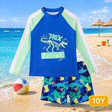 Traje de baño infantil de secado rápido con estampado de dinosaurios de dibujos animados, tallas grandes, protección UV, ropa deportiva de playa, estilo retro informal para niños. - 10 años - Ver 9