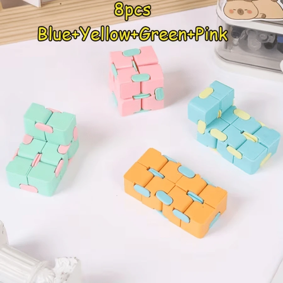 8 piezas Cubo Infinity de colores tipo macarrón, juguete antiestrés creativo de escritorio con cubo mágico giratorio, color aleatorio, premio para estudiantes - Multicolor - Ver 1