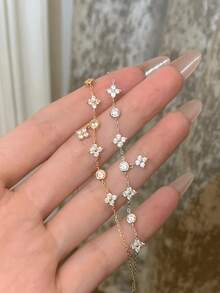 1pc S925 Sterling Silver Four-Leaf Clover Anklet, Woodland Chic Style, Designed For Sweet And Artistic Girls, Adjustable Clasp, Perfect Gift For Bestie Or Birthday - Four-leaf Clover - View 3