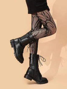 1pc European And American Fishnet Stockings, Sexy Tattoo Lace Hollow Out Jacquard Tights, Suitable For Daily Wear, Shopping, Dating And Casual Matching - Multicolor - View 9