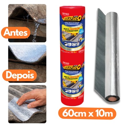 Fita Manta Auta Adesiva Asfaltica Aluminizada Vedatudo Cinza Multiuso 20cmx10m
