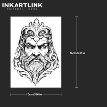INKARTLINK 2张海洋之王肖像装饰性防水临时纹身贴纸，持久1-2周，植物和果汁灵感设计，男女皆宜，派对必备 - 黑色 - 查看 4