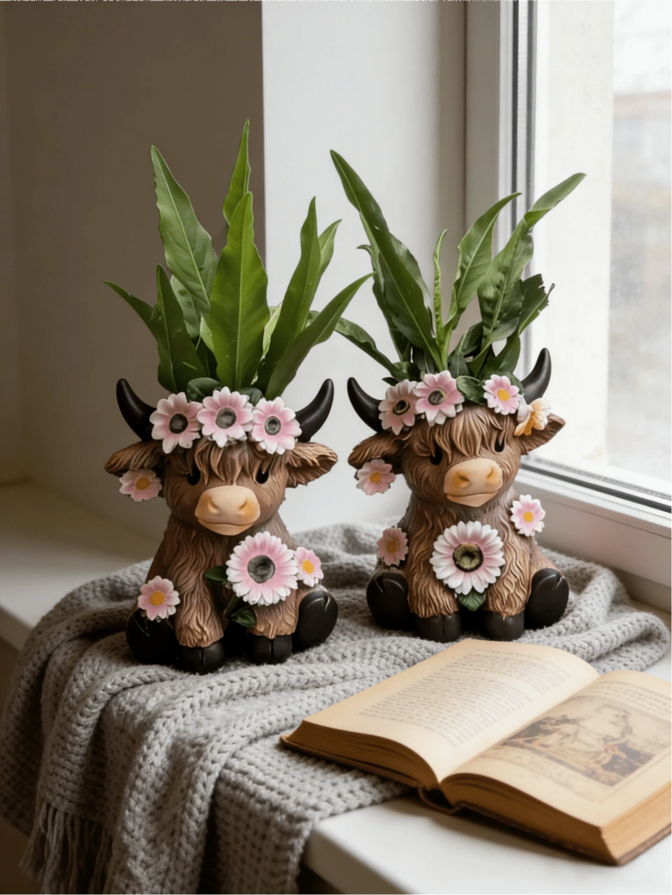 Resin Highland Cow Planter And Pen Holder - Cute Animal Desktop Storage, Mini Succulent Planter And Pen Cup, Suitable For Home, Office, Desk And Patio - Ideal Housewarming And Plant Lover Gift (A) - Multiple Styles - View 1