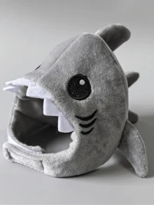 Mũ đội đầu hình cá mập nổi tiếng trên mạng với thiết kế thẻ đa năng, bộ mũ đội đầu biến hình bằng vải nhung siêu dễ thương, mũ đồ chơi cho thú cưng mèo và chó (1 chiếc). - Xám - Xem 4