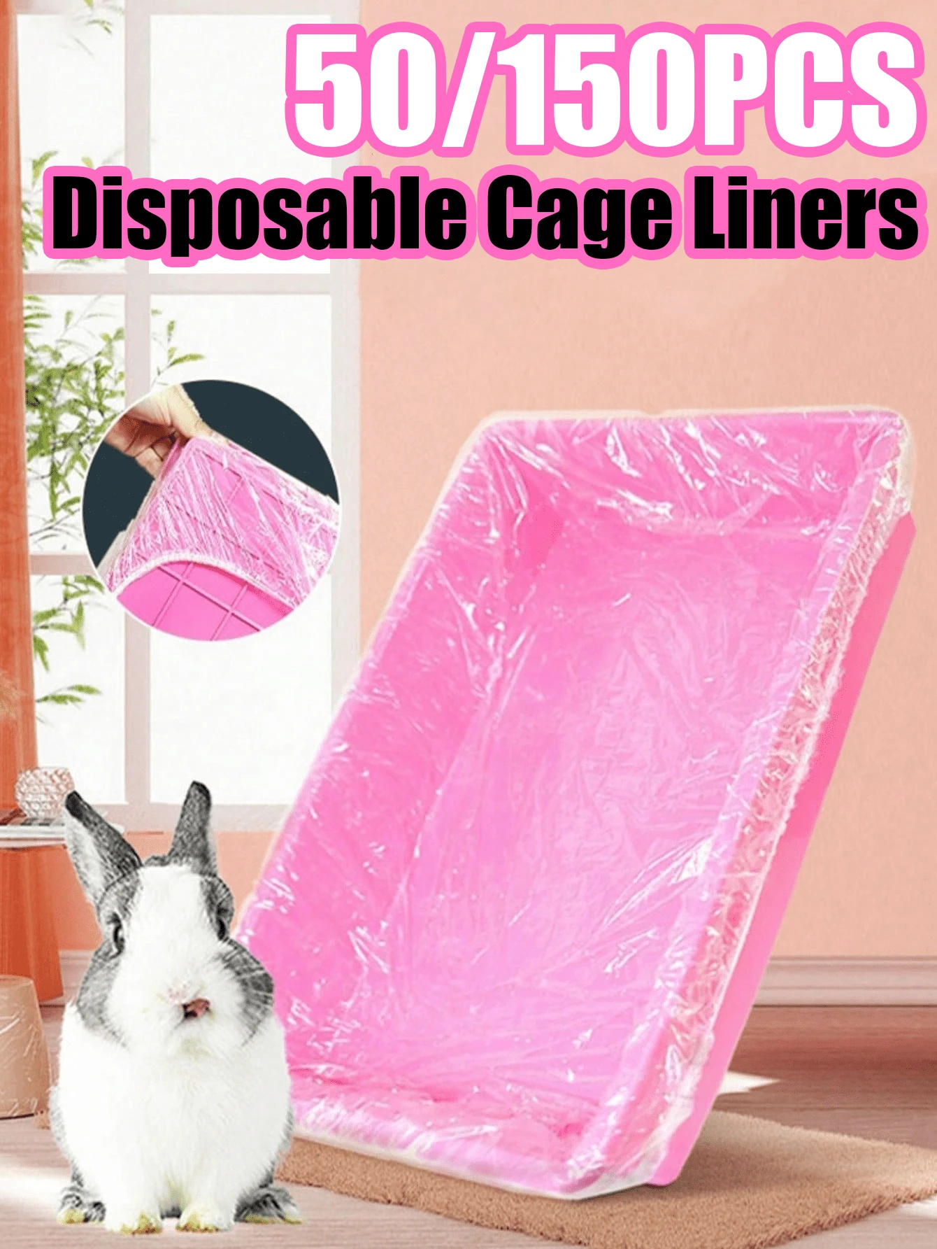 50/150pcs Disposable Cage Liners,Stretchable Disposable Pet Cage Liner,Rabbit Tray Liner, Pet Tray Elastic Transparent Plastic Bag,Extra-Thick Construction Resists Tearing, Cleaning Bag Easy Clean / Quick Clean, Garbage Bag - Transparent - View 1