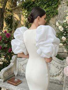 Tay áo phồng bằng vải organza thanh lịch dành cho nữ, kiểu dáng cổ điển Pháp, phù hợp với váy và các dịp trang trọng, tay áo cô dâu/phù dâu, tay áo thời trang. - trắng - Xem 2