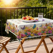 1pc Polyester Floral & Butterfly Pattern Tablecloth, Includes Round, Rectangular And Square Designs. Suitable For Kitchen, Wedding, Party And Outdoor Picnic Use, Washable Decorative Tablecloth. - A - View 11