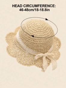 1pc Baby Girl 1-2Y Spring/Summer Sun Protection Handwoven Straw Hat With Drawstring - Bow-beige - View 5