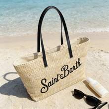 MC2 St. Barts – St. Barts Embroidered Straw Handbag, Tote Bag With Leather Handles – Stylish Beach Bag For Women (48*28*16cm) - 黑色 - 查看 2