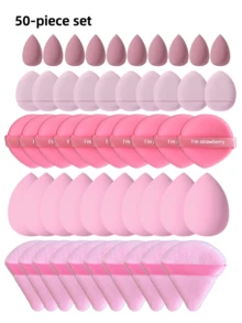 Bộ dụng cụ trang điểm 5/10/20/30/40/50/60/80/100 món bao gồm: 10 bông mút trang điểm dạng lỏng + 10 bông mút trang điểm dạng lỏng mini + 10 bông phấn phủ và cố định lớp trang điểm hình tam giác + 10 bông mút trang điểm nền dạng cushion + 10 bông mút che khuyết điểm dạng cushion mini - Màu Hồng  Dưa hấu - Xem 2