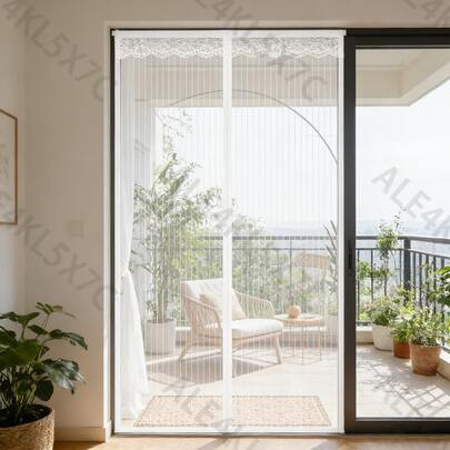 Màn chống muỗi từ tính cỡ lớn, lắp đặt bằng keo dán, bền chắc, sọc trắng với viền hoa ở phía trên, thích hợp cho lối vào, hiên nhà, gara, lưới mật độ cao, có thể tháo rời và dễ dàng vệ sinh (Nhiều kích cỡ khác nhau)