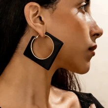 1件 时尚个性夸张高端大镂空方形女士耳环，简约独特菱形设计耳环 - 方形 - 查看 3