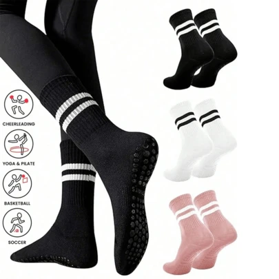 3 Pairs Non-Slip Yoga Socks For Women, Long Non-Slip Yoga Socks, Non-Slip Pilates Socks For Ladies, Suitable For Ballet, Dance And Sports