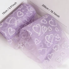 20cm Extra Wide Purple Glitter Hollow Heart Mesh Chair Back Decoration Ribbon, Party Decoration Ribbon, Bouquet Gift Box Decoration Bow Ribbon, Dessert Baking Decoration Ribbon, Suitable For Various Occasions - Lilac Purple - View 9