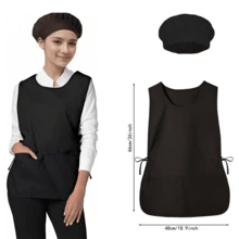 2 piezas Conjunto de gorro de chef y delantal de cocina, delantal estilo chaleco con bolsillos, delantal de limpieza del hogar, ropa de trabajo para camareros de restaurante. Adecuado para cocina doméstica, limpieza del hogar, chefs/camareros de restaurante, cafeterías, pastelerías, horticultores, tanto hombres como mujeres - Negro - Ver 14