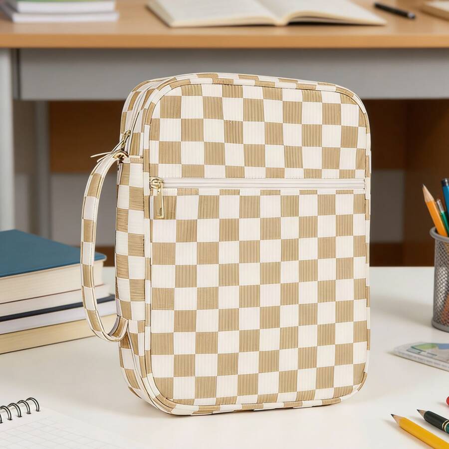 Fabric Bible Cover For Women, Durable Carrying Book Case Church Bag For Biblical Accessories With Handle And Zippered Pocket Backpack, Stationery, Storage, Handbag - 杏色 - 查看 1